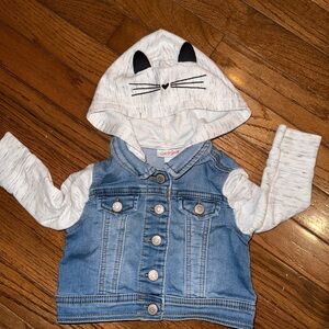 Cat & Jack Denim Jacket with Hoodie Arms and Kitty Cat Hood, Size 12 Months